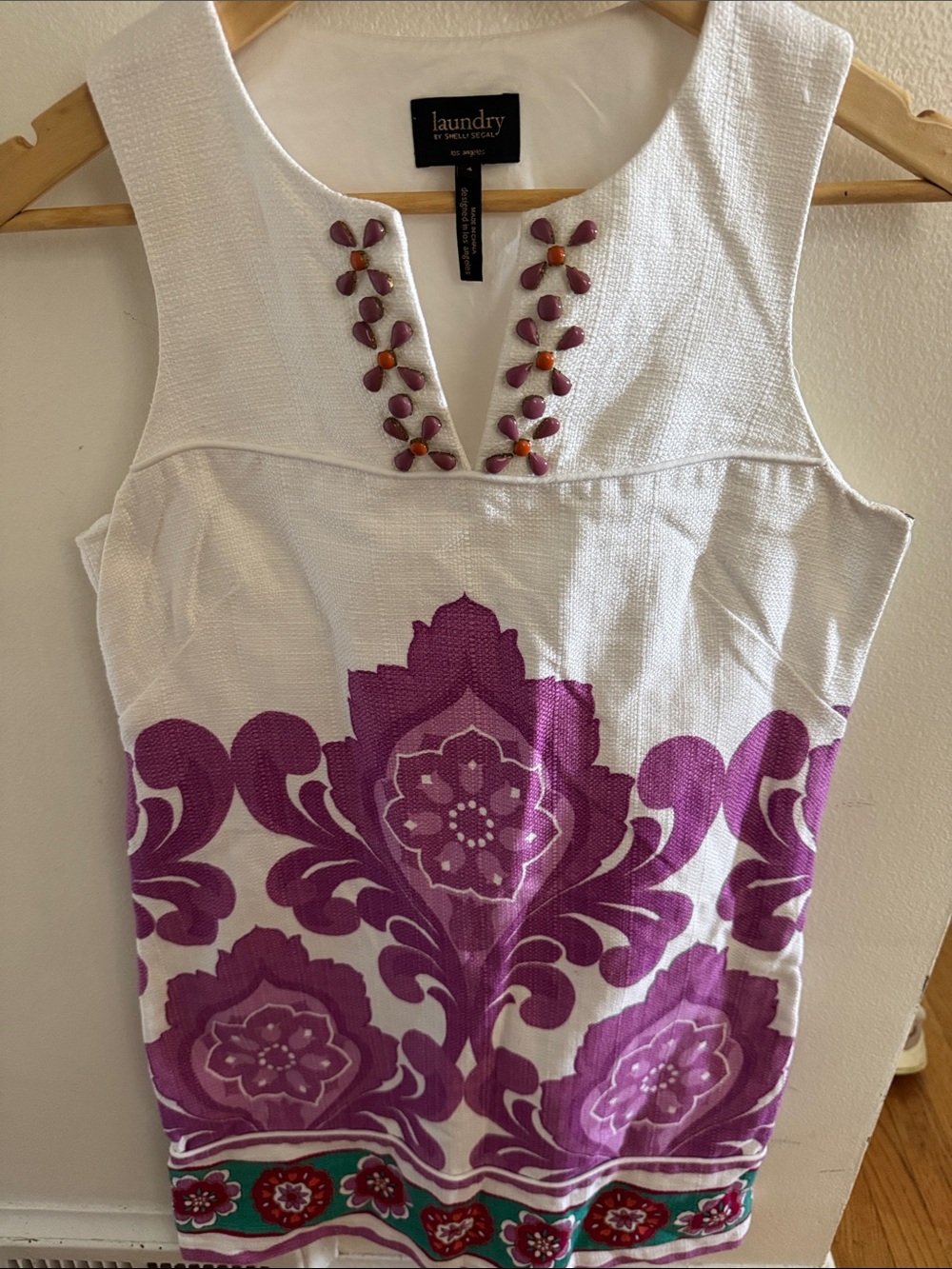 Laundry by Shelli Segal White Tank Dress with Purple Floral Print.